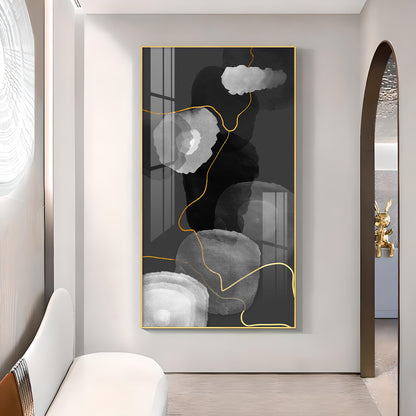 Black and White Symphony Glass Finish Vertical Wall Art