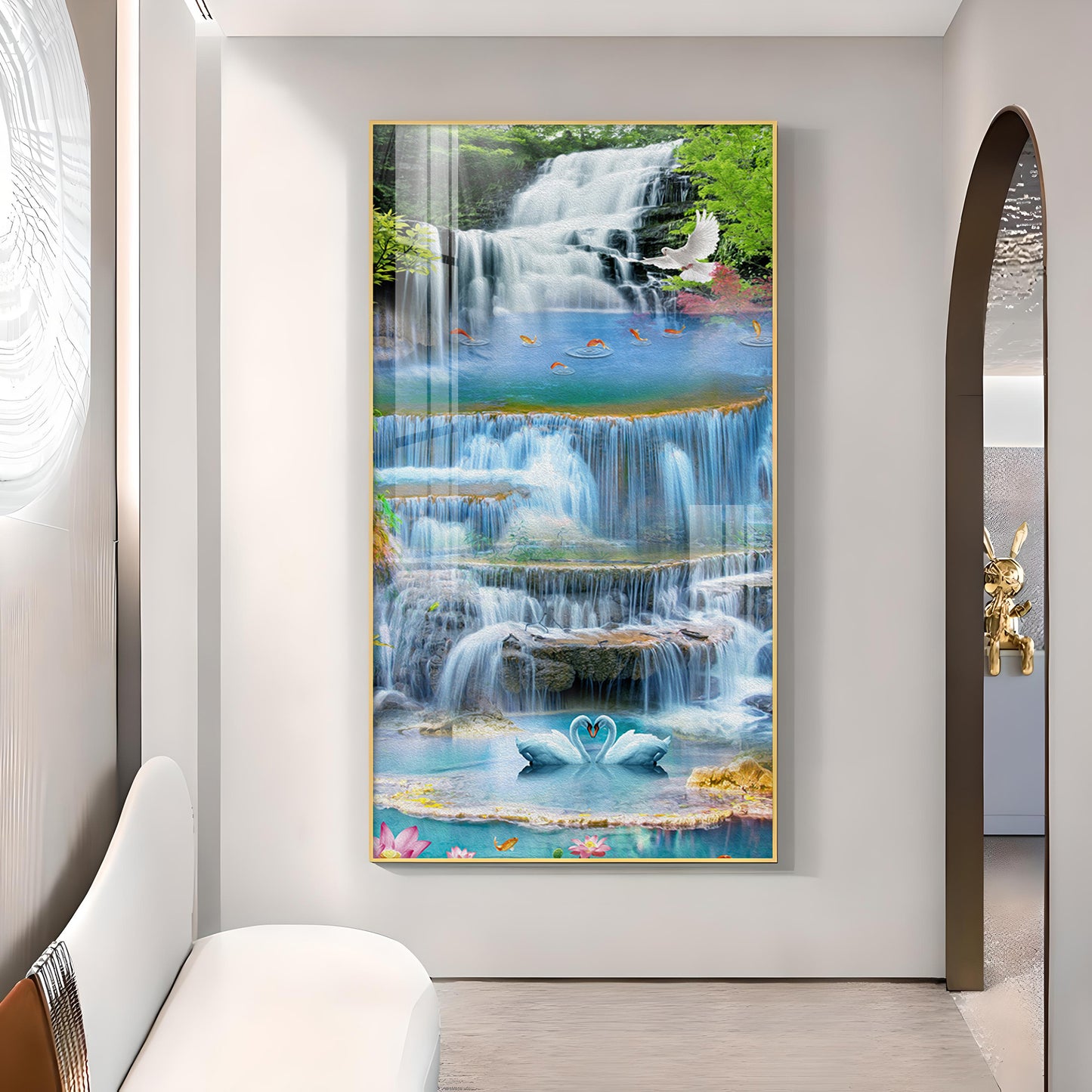 Ethereal Waterscape Glass Finish Vertical Wall Art