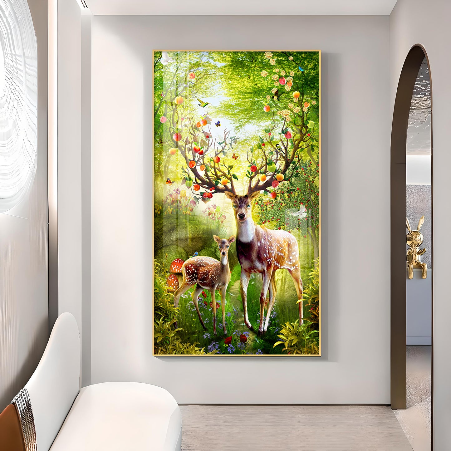 Majestic Deer Glass Finish Vertical Wall Art