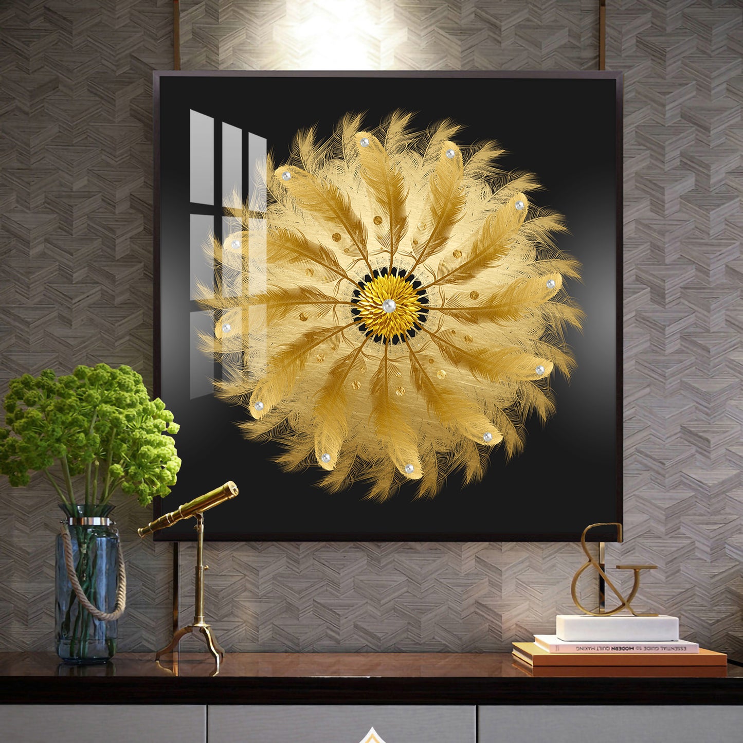 Grand Floral Glass Finish Square Wall Art