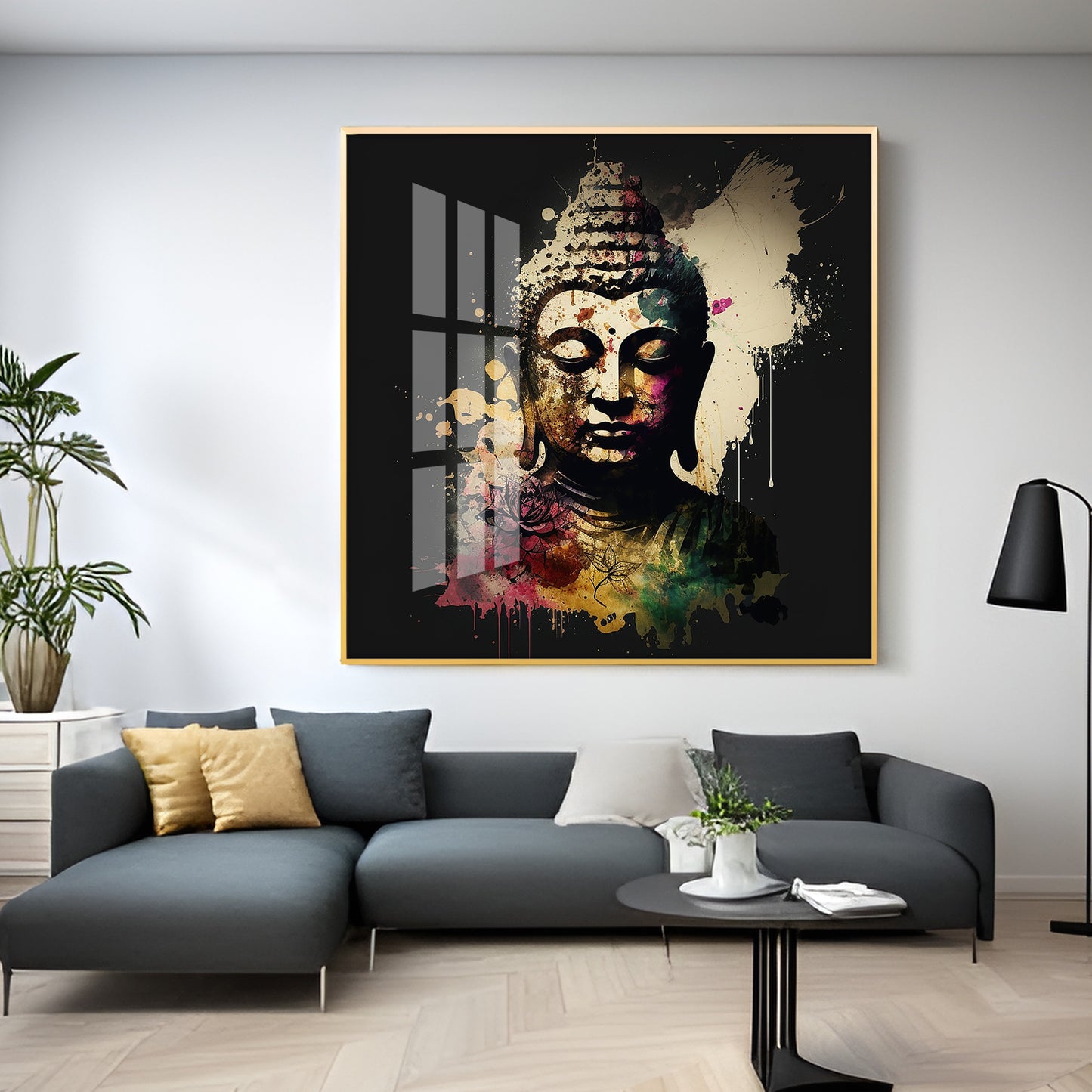 Harmony Of Buddha Calmness Glass Finish Square Wall Art