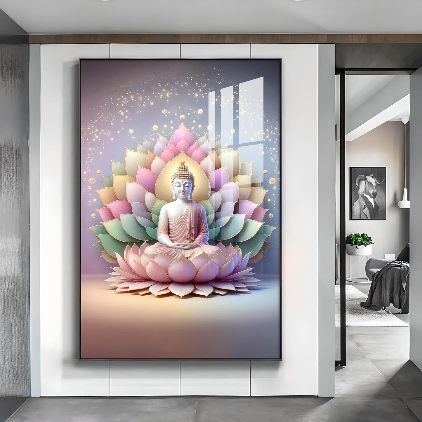 Pastel Buddha Canvas Glass Finish Vertical Wall Art