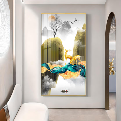 Deer In The Sky Glass Finish Vertical Wall Art