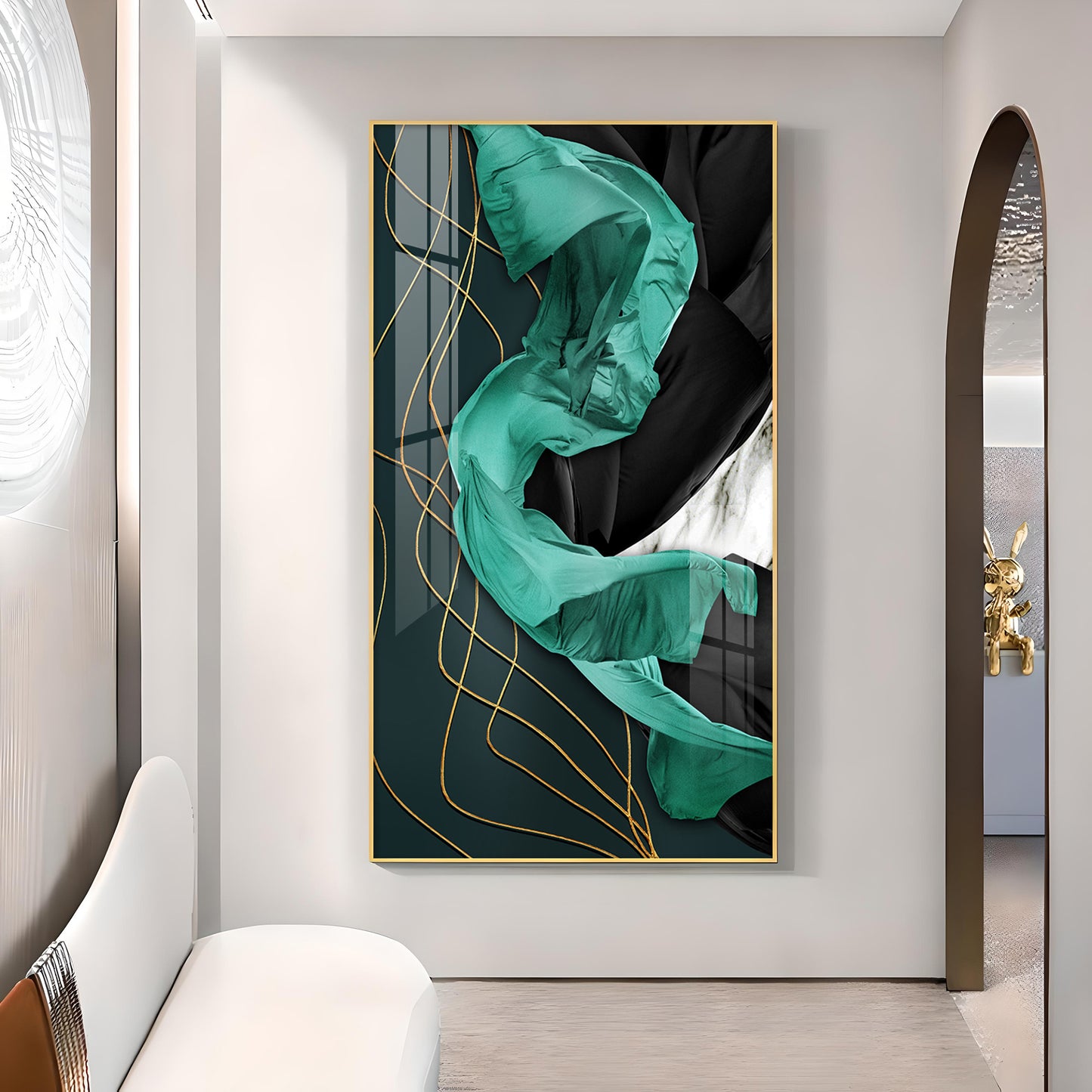 Emerald Elegance Glass Finish Vertical Wall Art