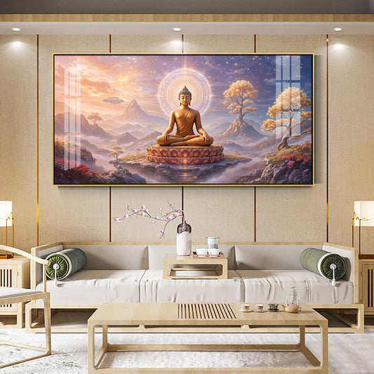 Morning Vibrance Buddha Glass Finish Horizontal Wall Art