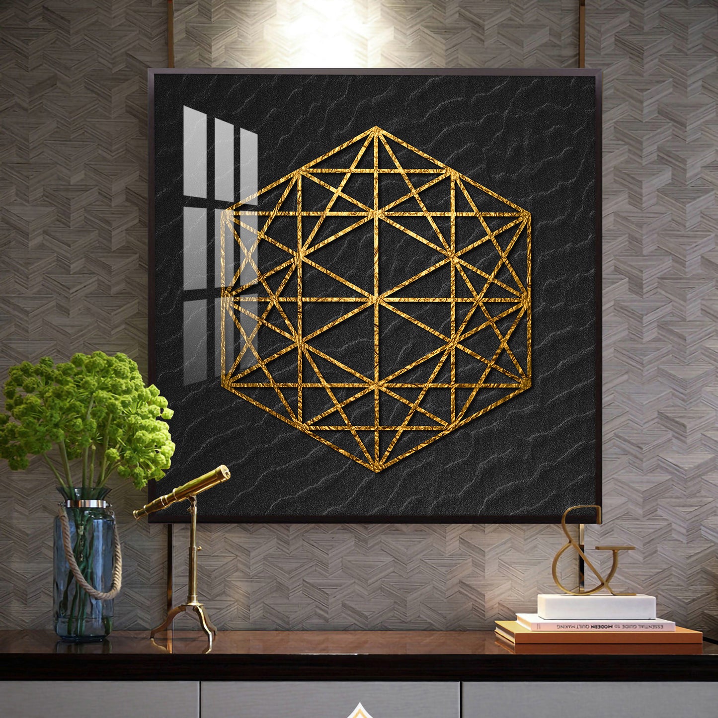 Geometric Elegance Glass Finish Square Wall Art