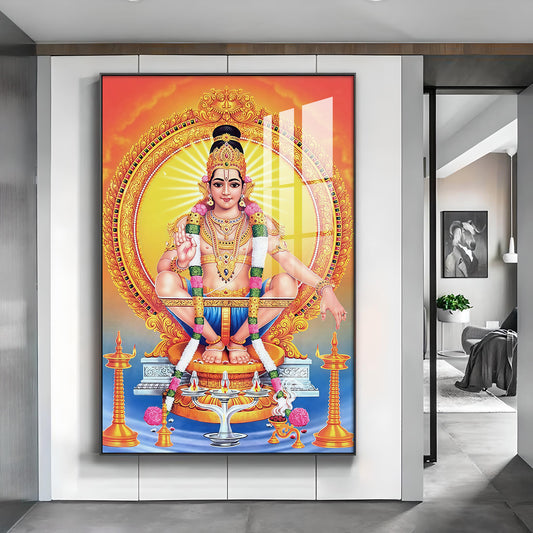 Ayyappa Swamy Glass Finish Vertical Wall Art