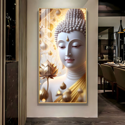 Sacred Stillness Buddha Glass Finish Vertical Wall Art