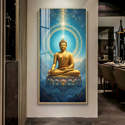 Mastering Concious Energery Budha Glass Finish Vertical Wall Art