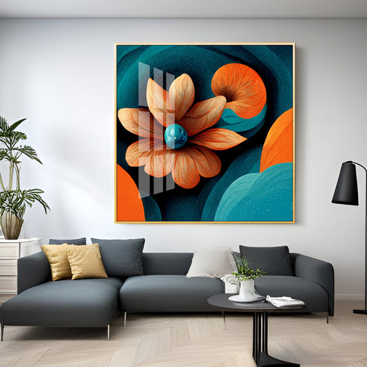 Abstract Floral Expression Glass Finish Square Wall Art