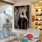 Whispers of Gold Horse Glass Finish Vertical Wall Art
