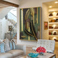 Golden Leaf Elegance Glass Finish Vertical Wall Art