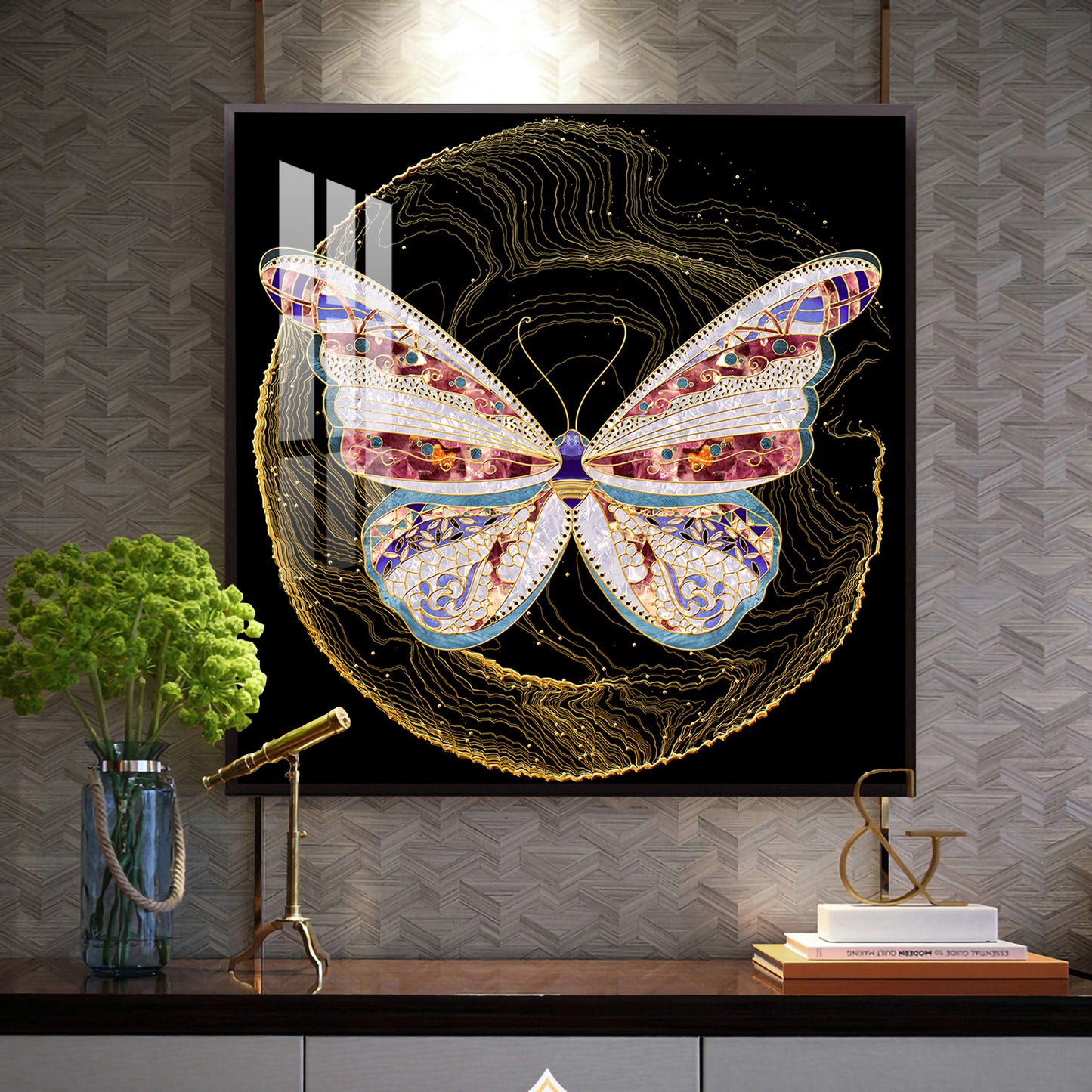 Nocturnal Wings Glass Finish Square Wall Art