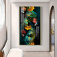 Golden Deer in Tranquil Waters Glass Finish Vertical Wall Art
