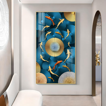 Blue Serenity Glass Finish Vertical Wall Art