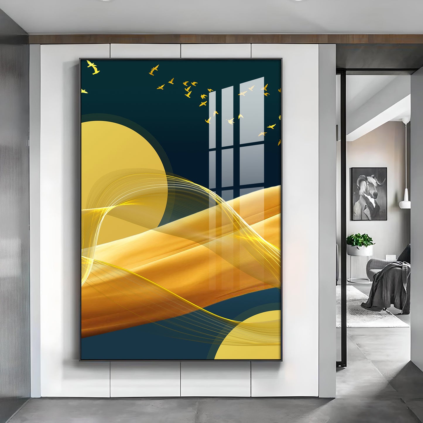 Sunlit Wave Mural Glass Finish Vertical Wall Art