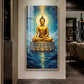 Calm Buddha In River Glass Finish Vertical Wall Art