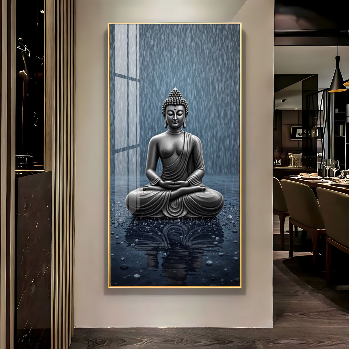 Sacred Budha Meditation Glass Finish Vertical Wall Art