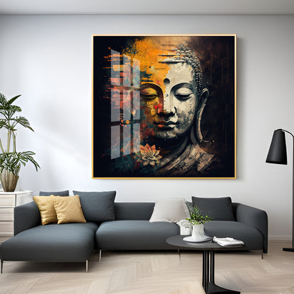 Buddha's Tranquil Essence Glass Finish Square Wall Art