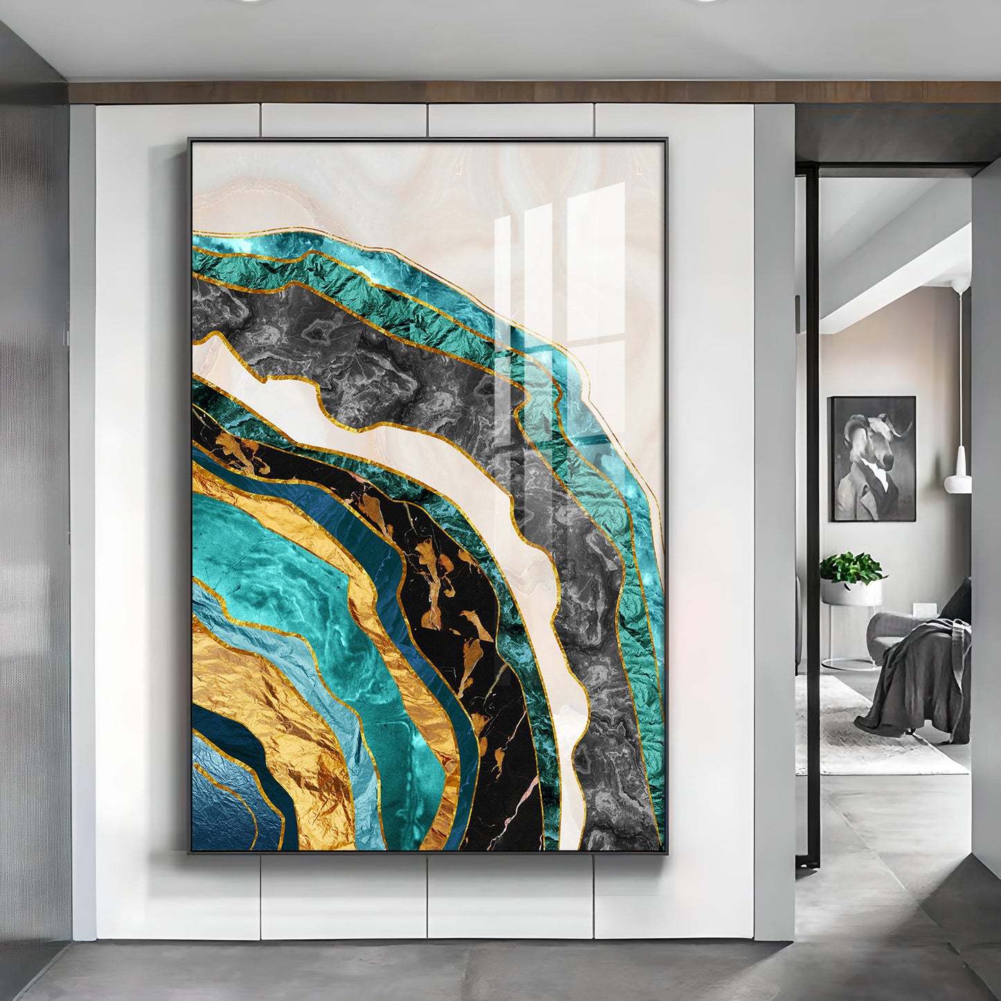 Opulent Waves Glass Finish Vertical Wall Art