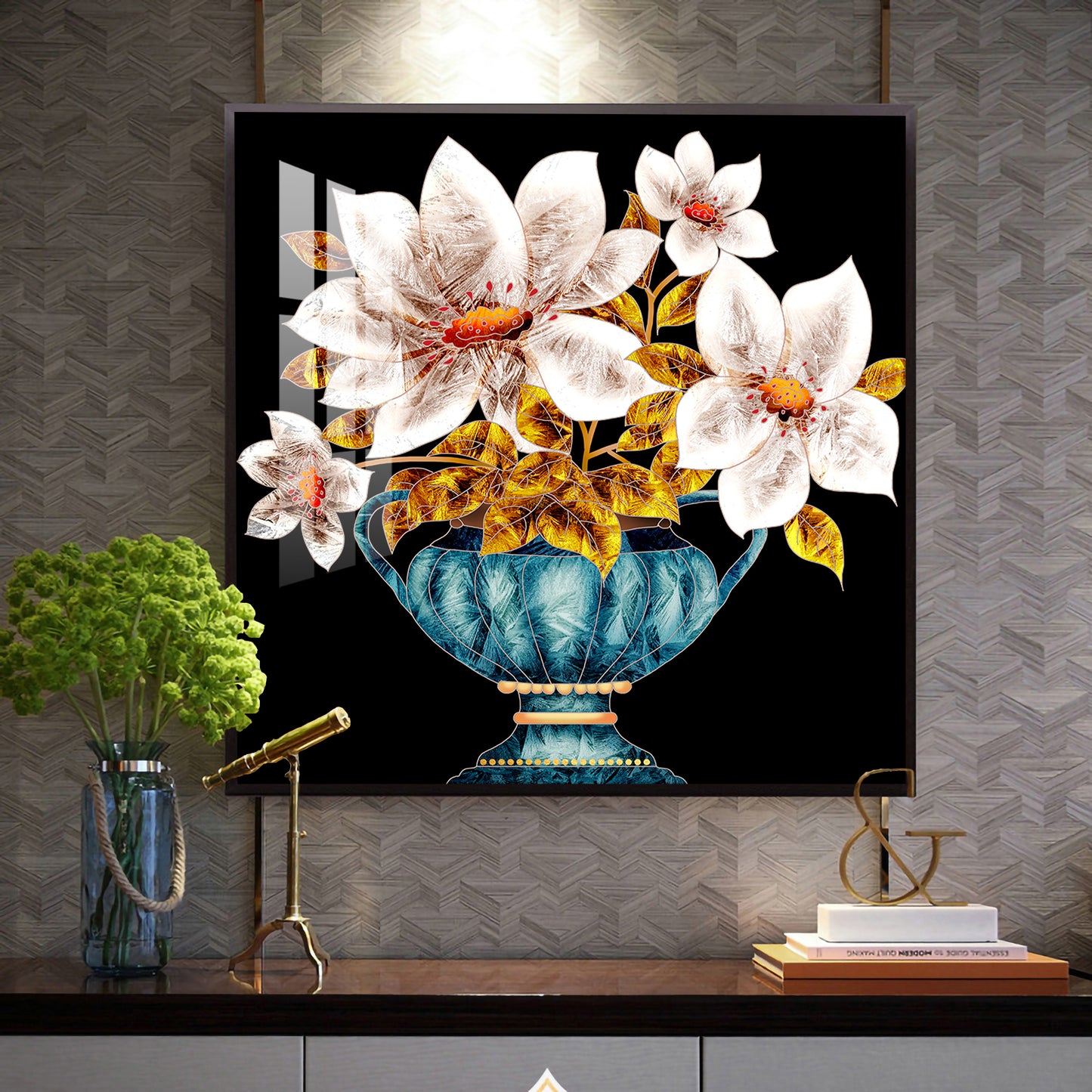 Vase of Vibrance Glass Finish Square Wall Art