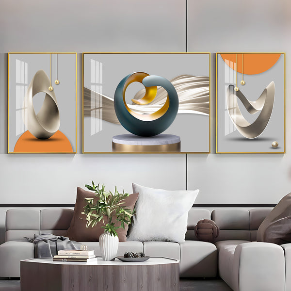 3D Abstract Art Glass Finish Wall Art (Set Of 3)