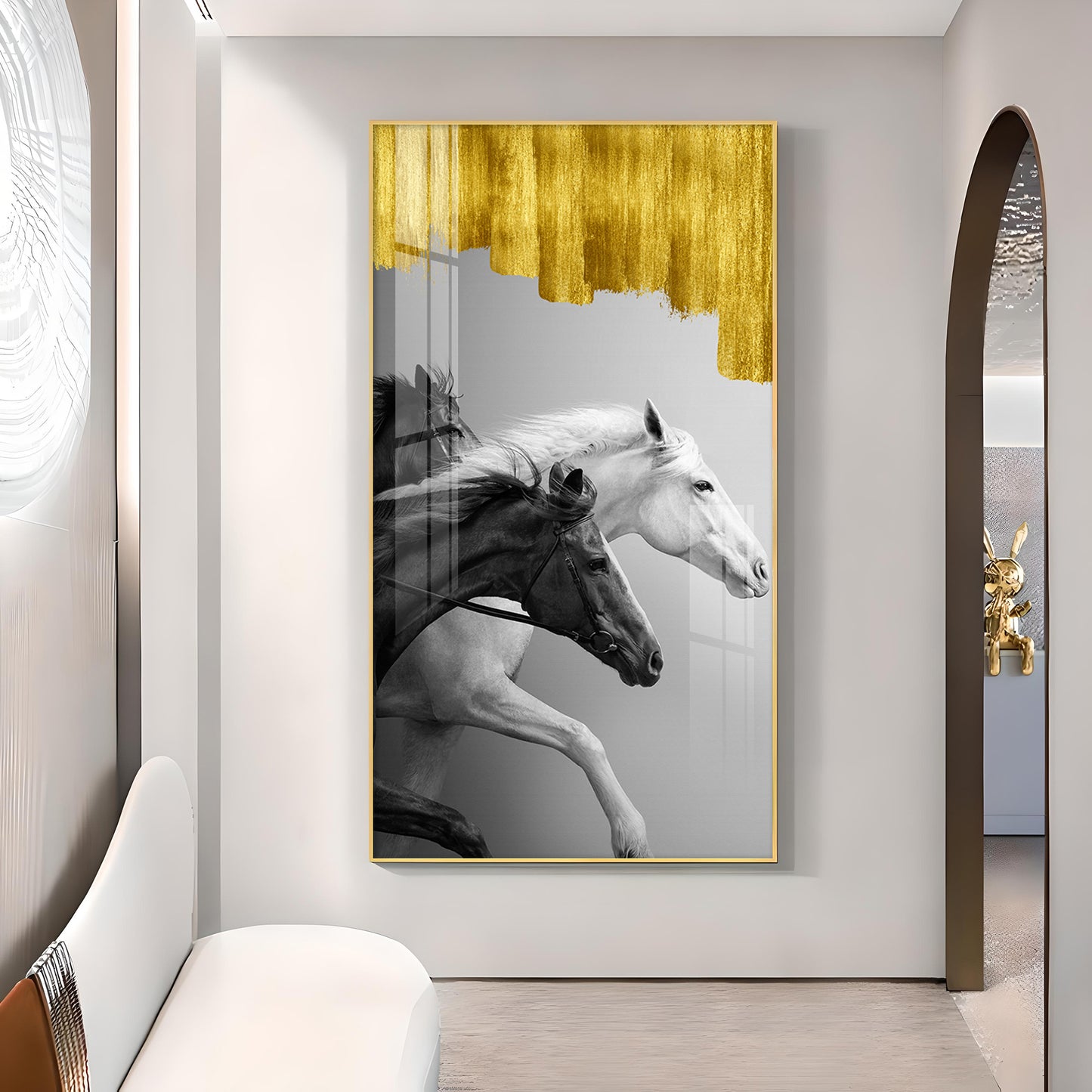 Running Stallions Glass Finish Vertical Wall Art