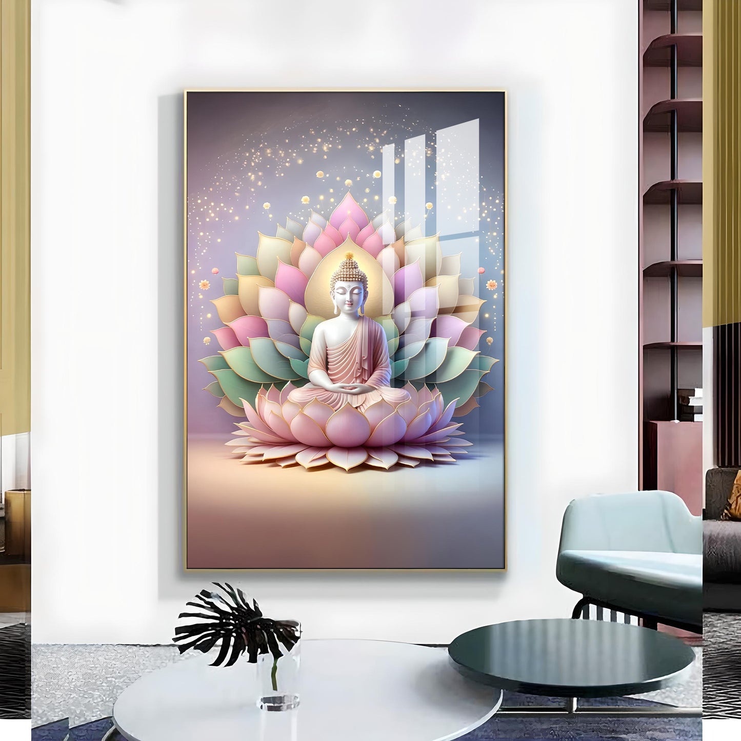 Pastel Buddha Canvas Glass Finish Vertical Wall Art