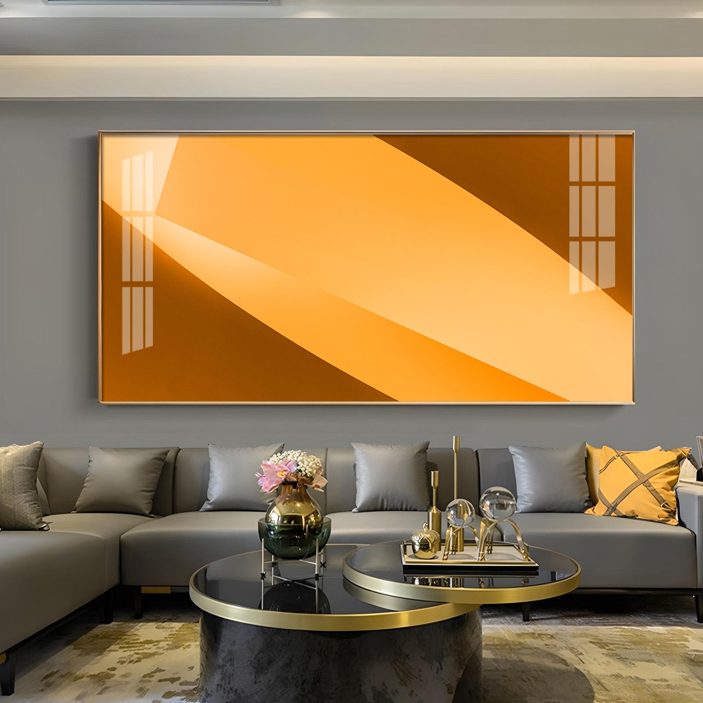 Orange Color Multi Shade Glass Finish Horizontal Wall Art