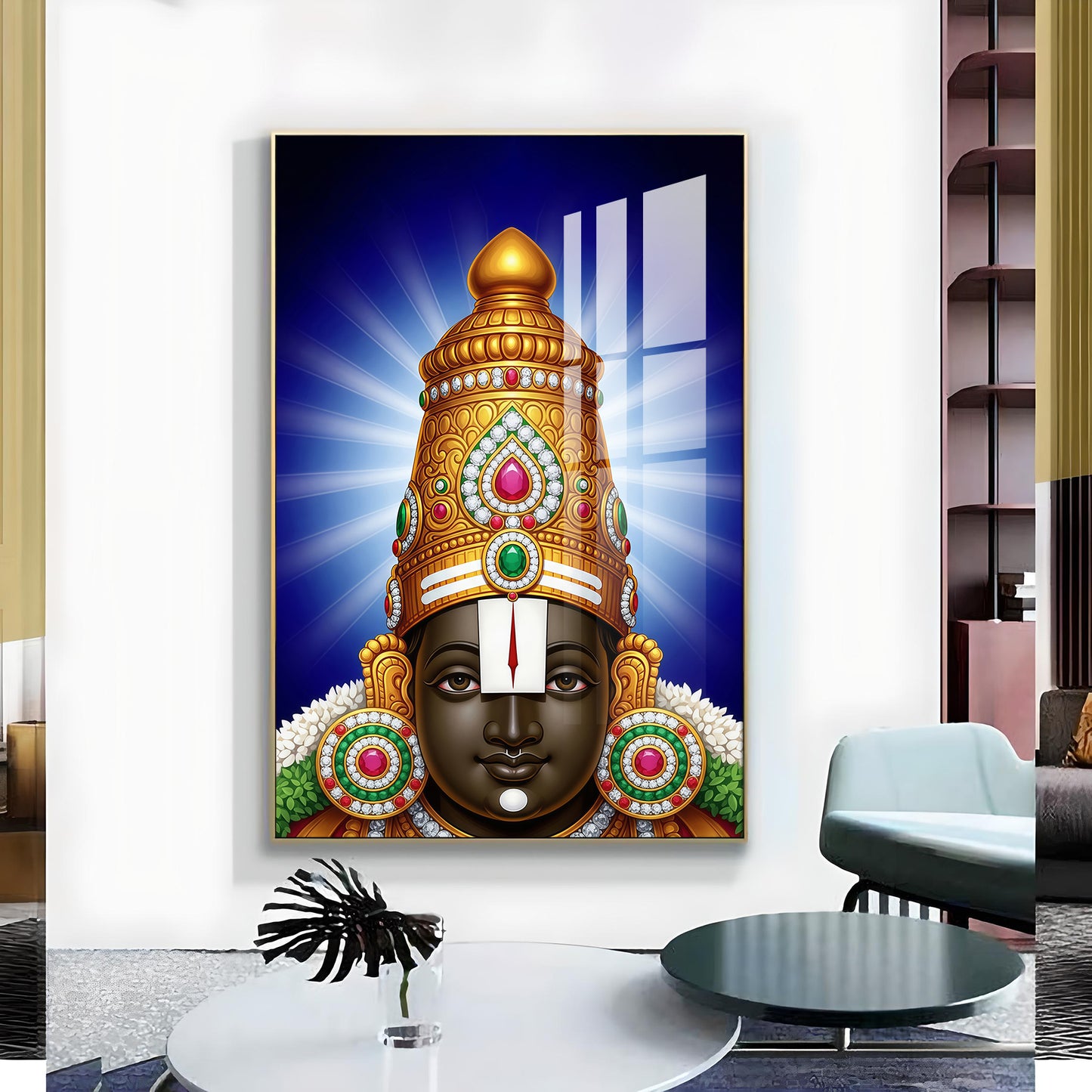 Hindu Lord Tirupati Glass Finish Vertical Wall Art