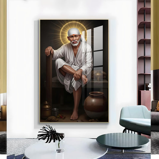 Sai Baba Glass Finish Vertical Wall Art