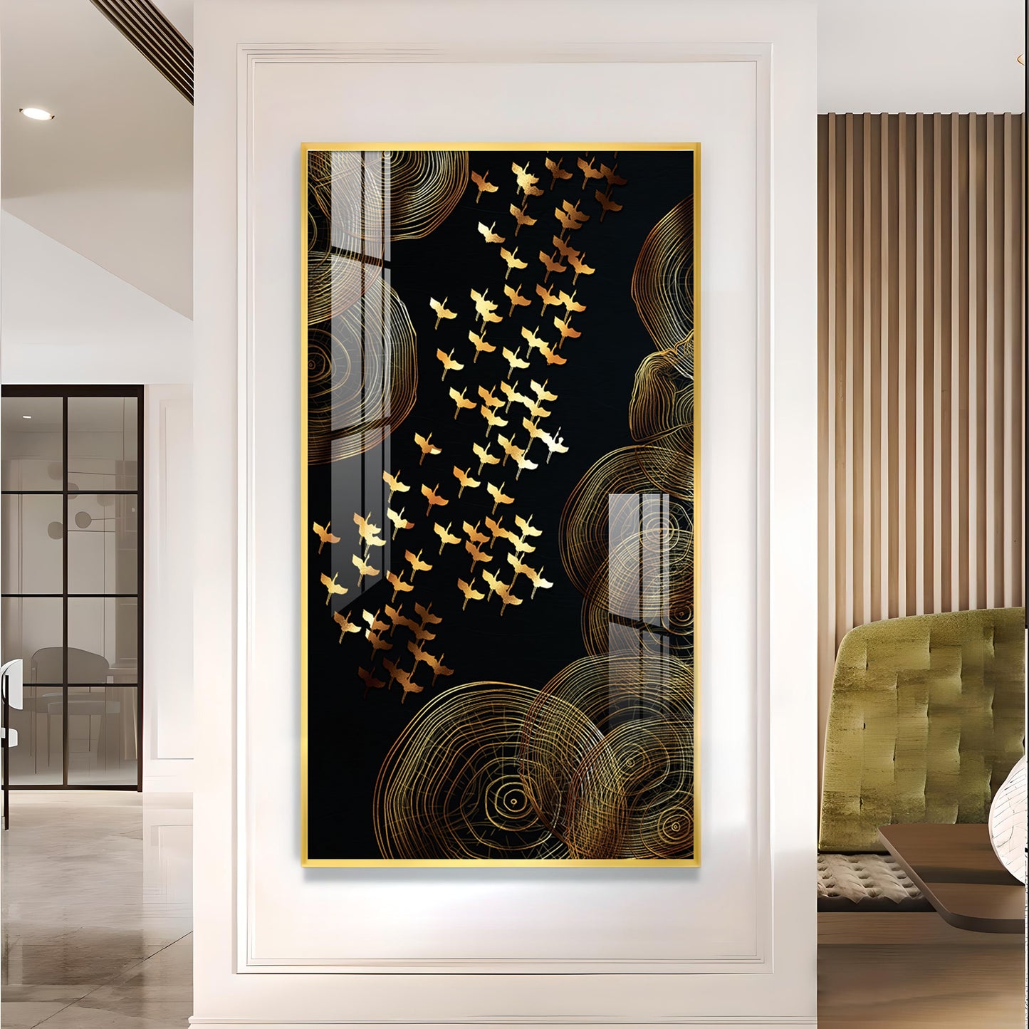 Luminescent Flight Glass Finish Vertical Wall Art