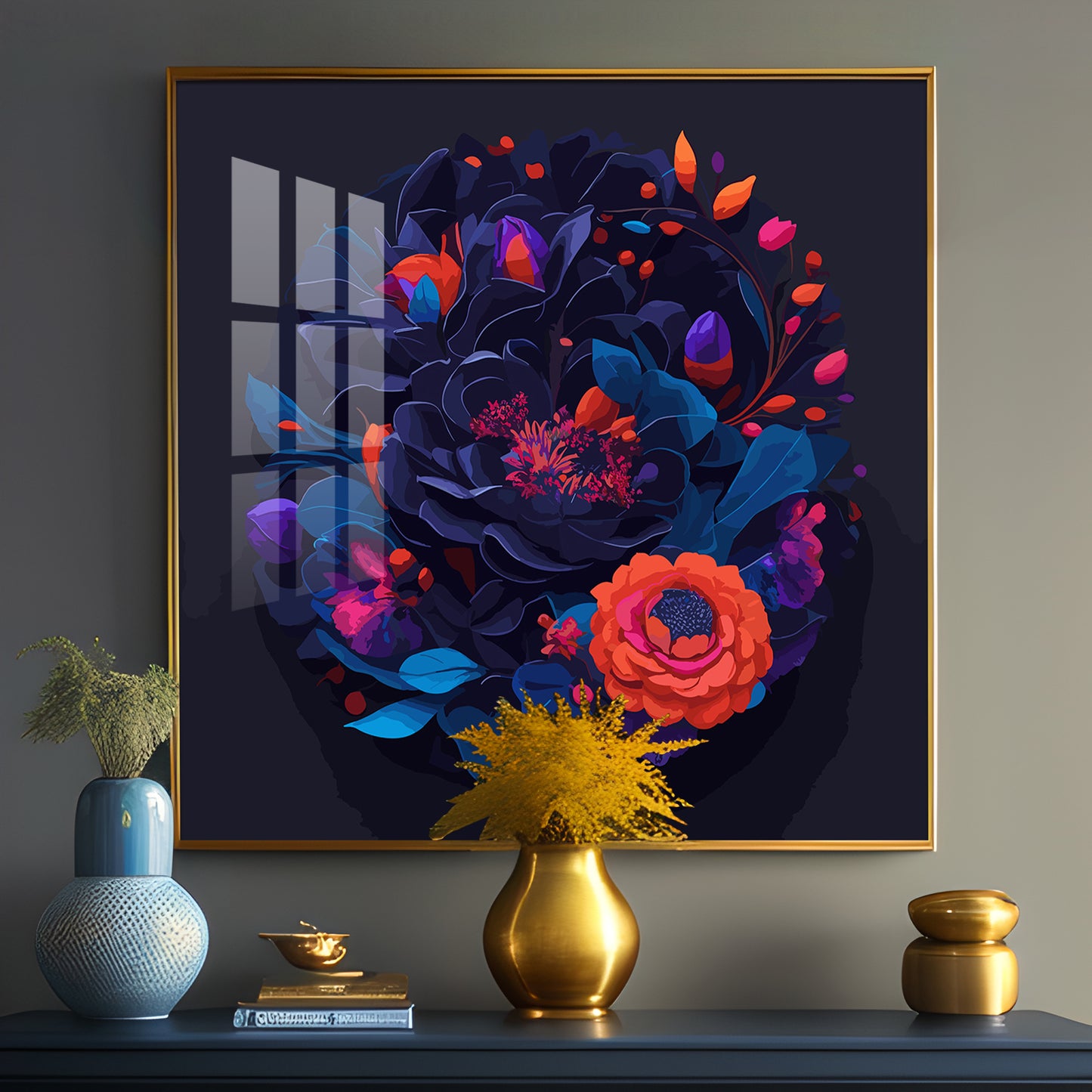 Vibrant Blossom Glass Finish Square Wall Art