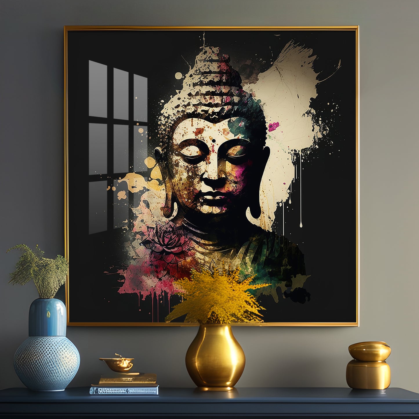 Harmony Of Buddha Calmness Glass Finish Square Wall Art