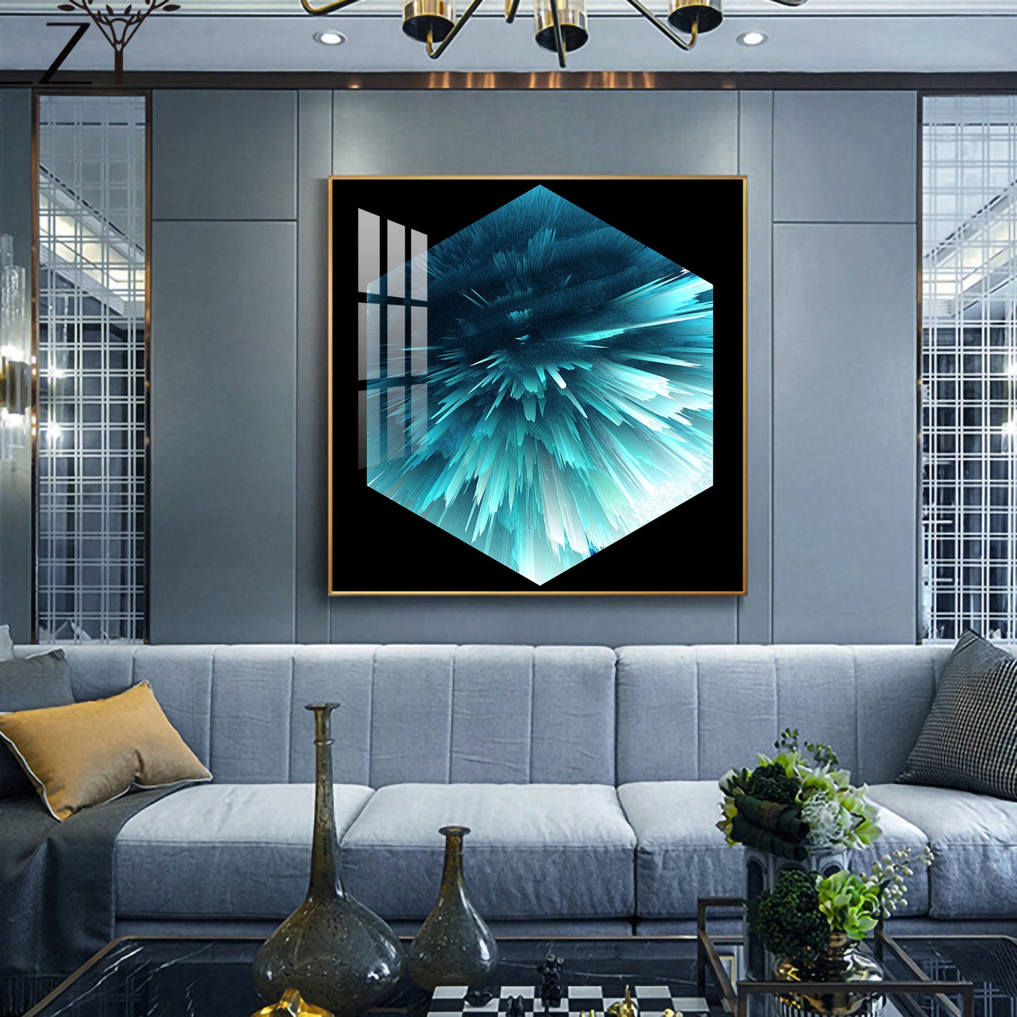 Oceanic Abstraction Glass Finish Square Wall Art