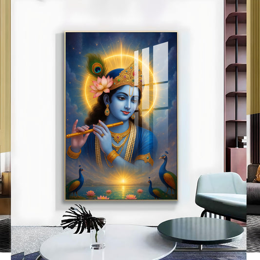 Krishna's Artistry for Modern Homes Glass Finish Vertical Wall Art