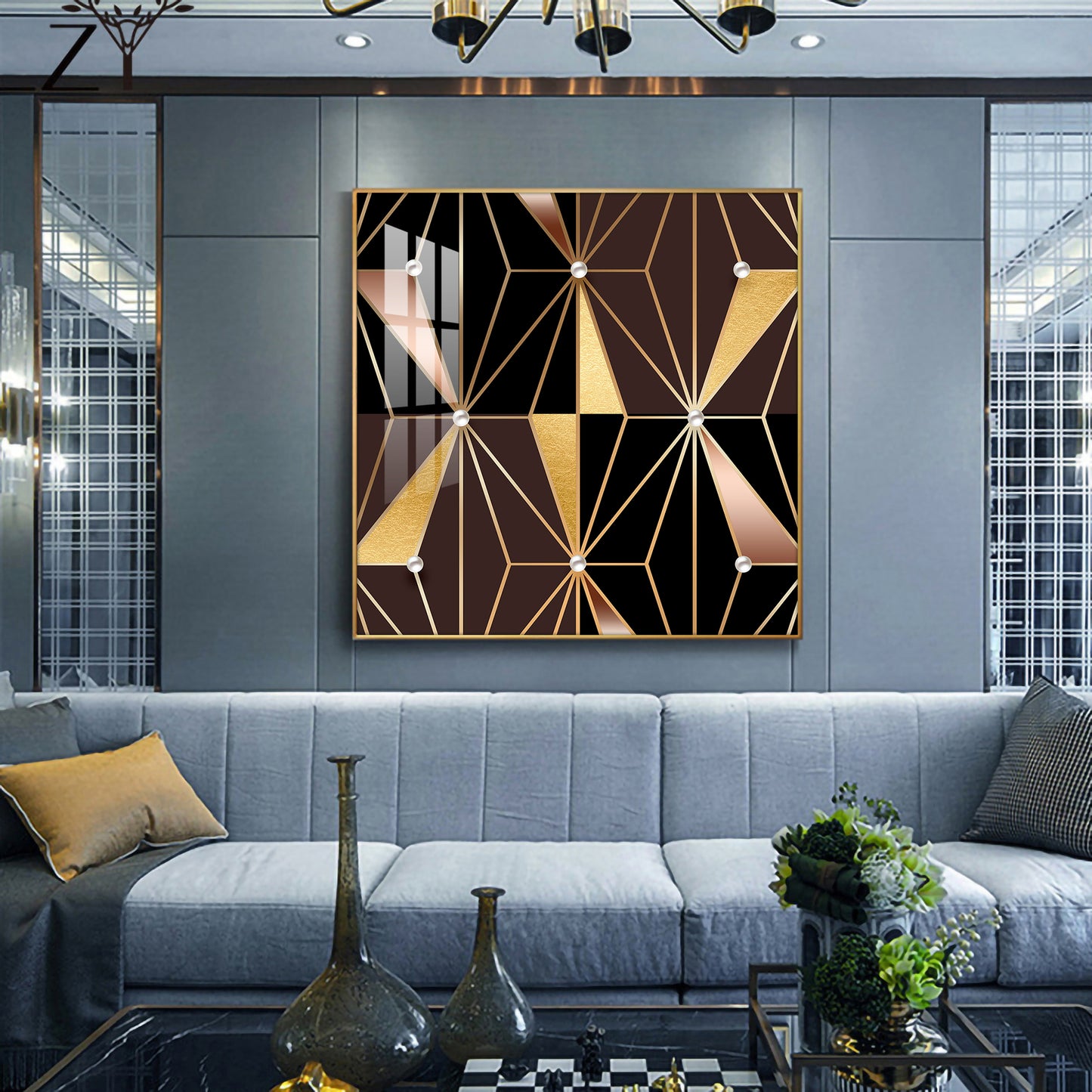 Geometric Glamour Glass Finish Square Wall Art