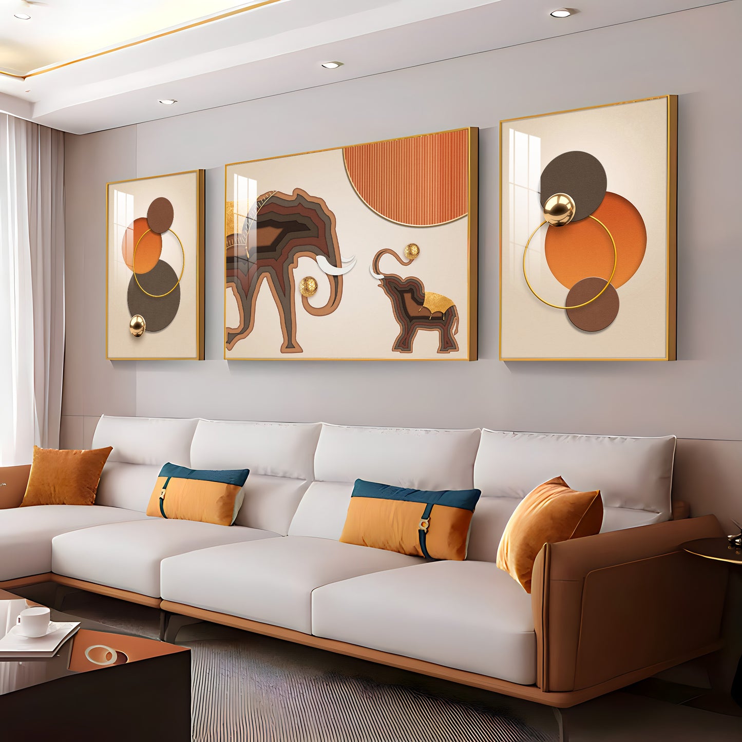 Trio of Elephant Glass Finish Wall Art (Set Of 3)