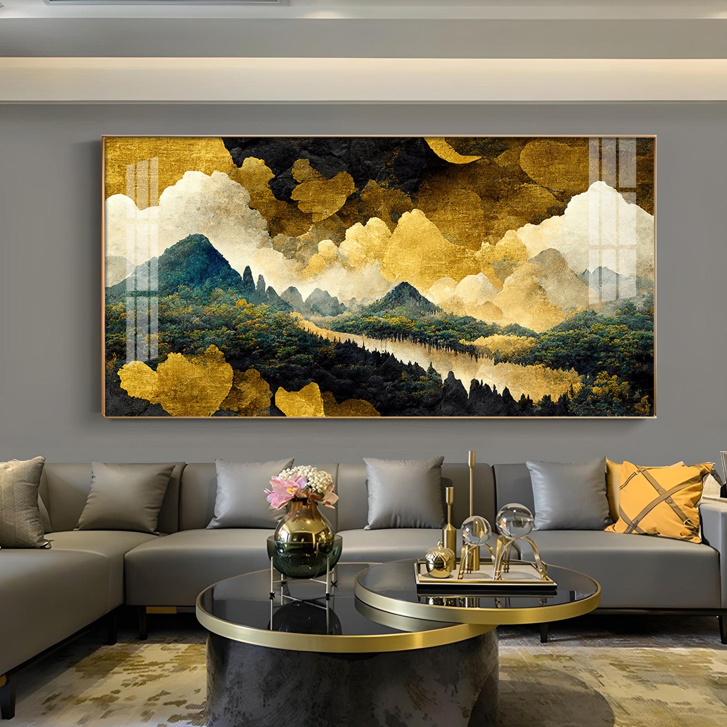 Golden Skies Glass Finish Horizontal Wall Art