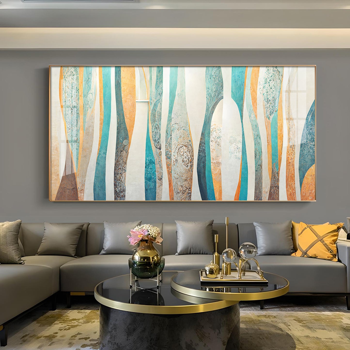 Abstract Colorfall Glass Finish Horizontal Wall Art