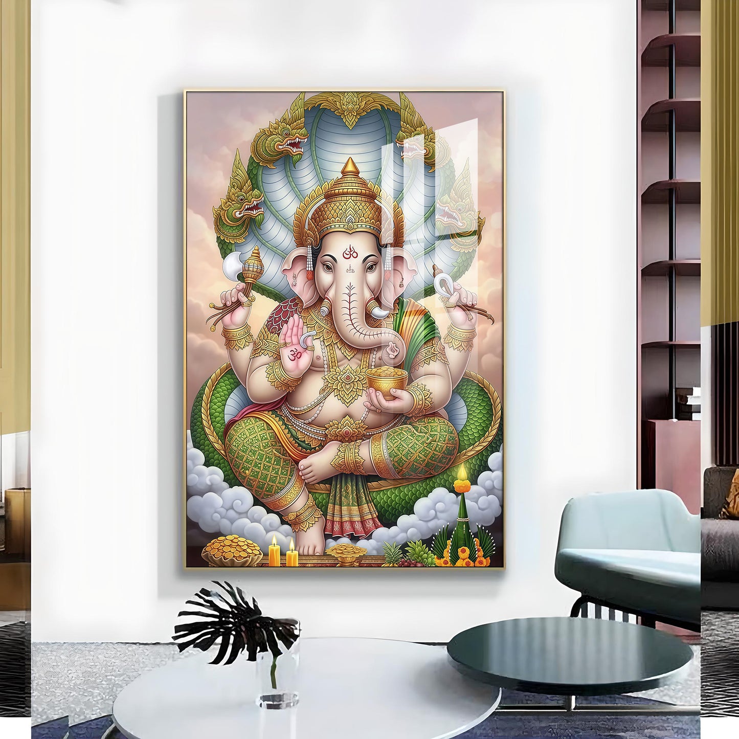 Hindu Lord Ganpati Bappa Glass Finish Vertical Wall Art