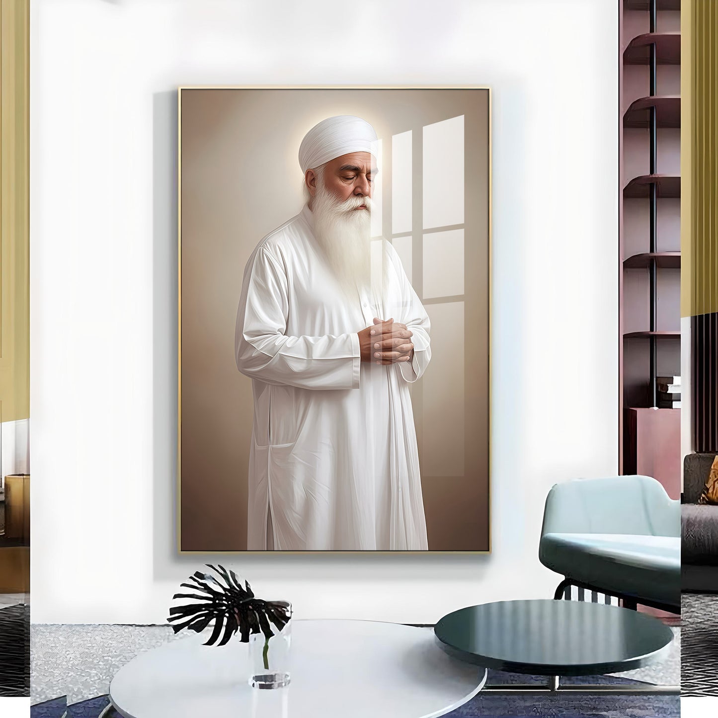 Bhai Chamanjeet Singh Ji Lal Glass Finish Vertical Wall Art