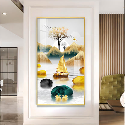 Lakeside Elegance Glass Finish Vertical Wall Art