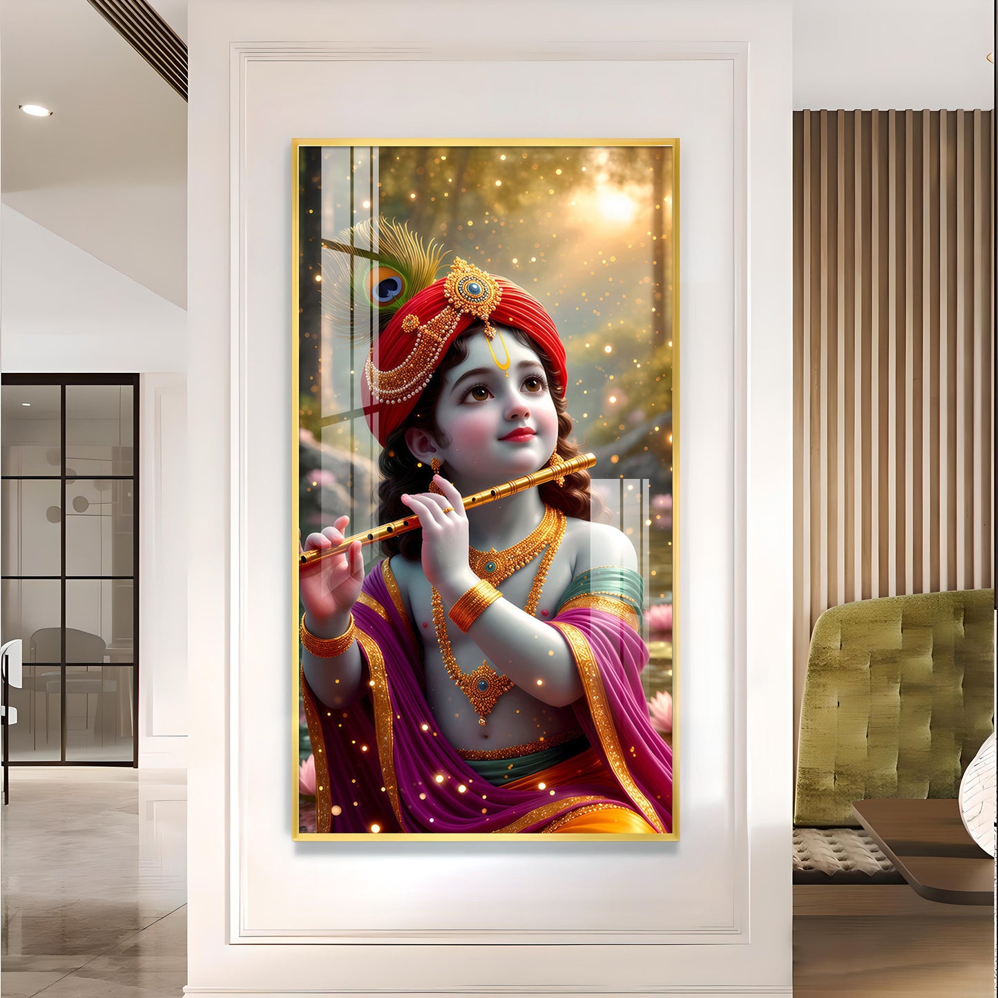 Bihari Ji Glass Finish Vertical Wall Art