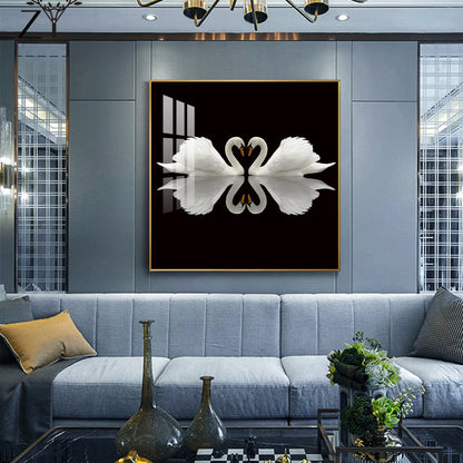 Ethereal Swan Mirage Glass Finish Square Wall Art