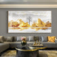 Golden Mountains And Birds Glass Finish Horizontal Wall Art