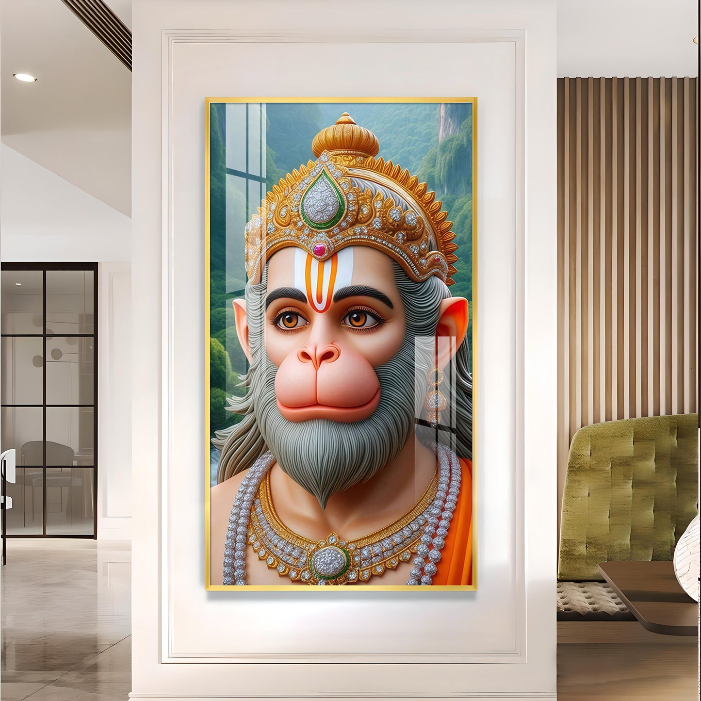 Bhakt Hanuman Glass Finish Vertical Wall Art
