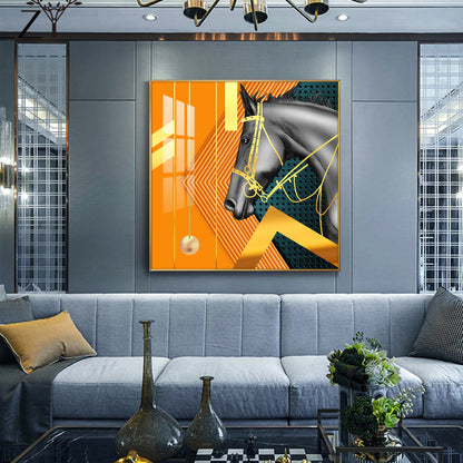 Luxe Horse Glass Finish Square Wall Art