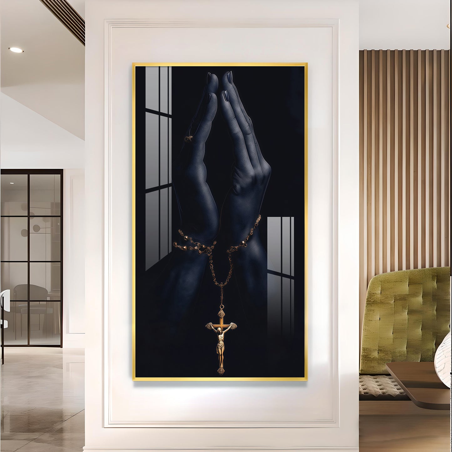 Jesus On The Cross Hand Glass Finish Vertical Wall Art