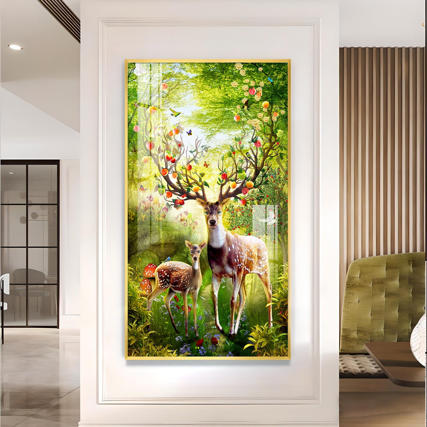 Majestic Deer Glass Finish Vertical Wall Art